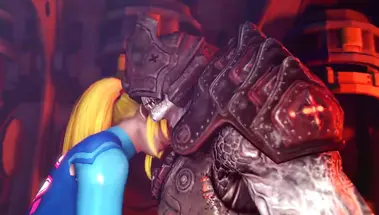 Монстр с большим жилистым хуем трахает Samus Aran из «Метроид»